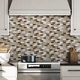 Elida Ceramica Carmel 12-in x 12-in Glossy Glass/Stone Travertine Brick Mosaic Wall Tile