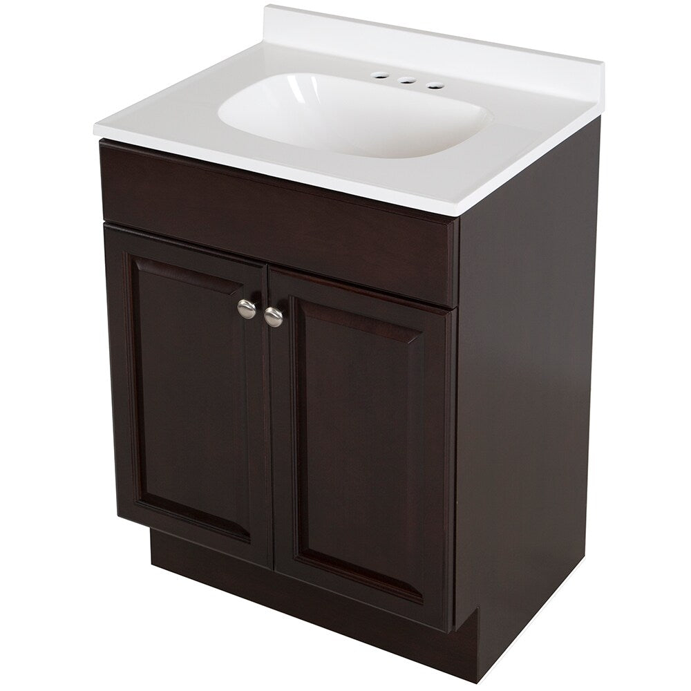 Project Source 24.5-in Java Single Sink Bathroom Vanity with White Cultured Marble Top