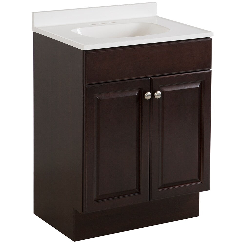 Project Source 24.5-in Java Single Sink Bathroom Vanity with White Cultured Marble Top