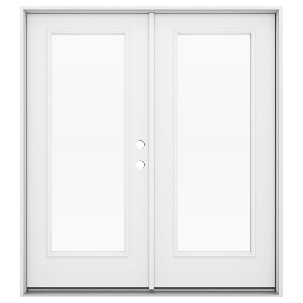 JELD‑WEN 60-in x 80-in 4-9/16-in Low‑E Primed Steel French Left-Hand Inswing Double Patio Door with Brickmould