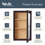 Style Selections 15.75-in x 25.75-in Surface/Recessed Mount Java Mirrored Medicine Cabinet