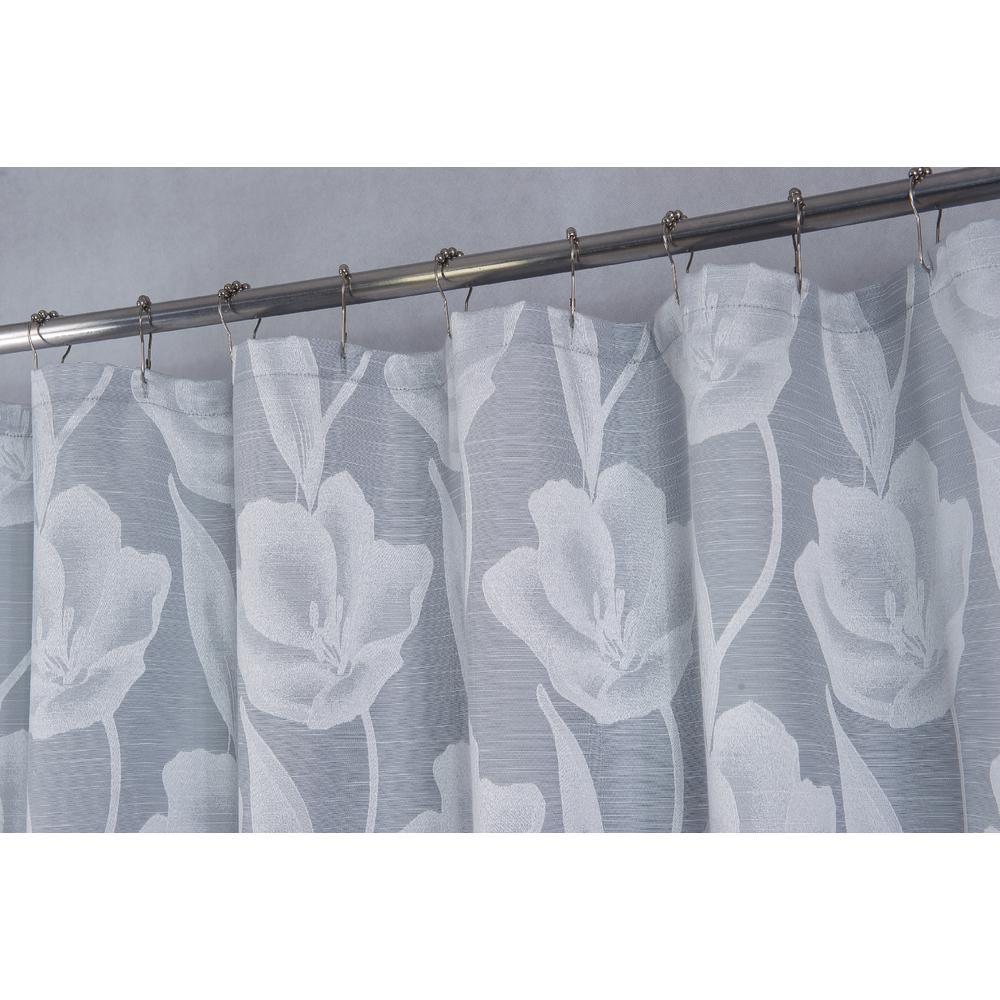 Lily 70 in. x 72 in. Silver Floral Shower Curtain - Super Arbor