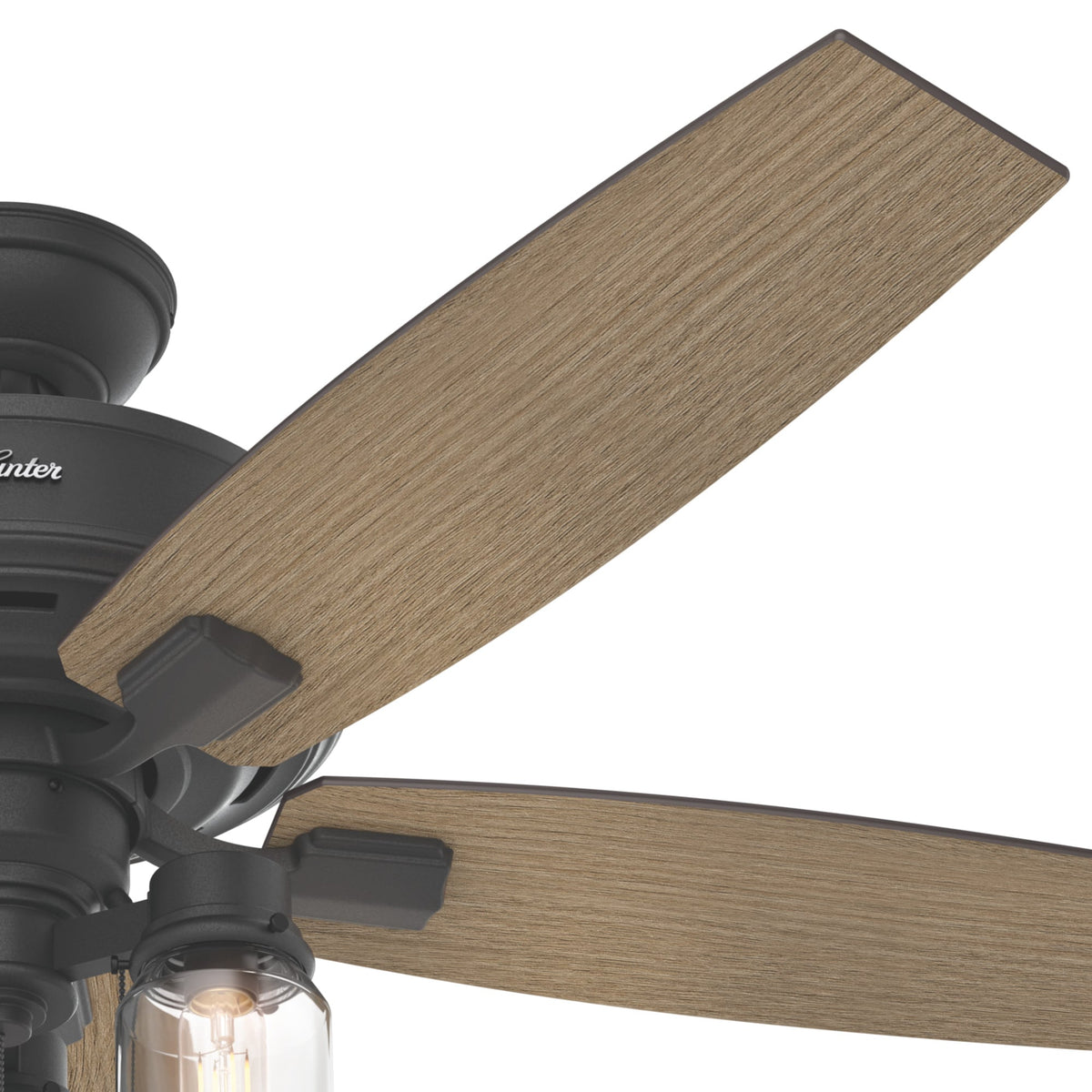 Hunter Lincoln Edison Style LED 52-in Matte Black Indoor Ceiling Fan with Light Kit, 5-Blade