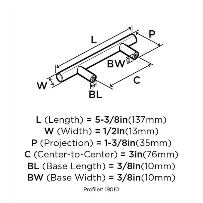 Amerock Bar Pulls (76mm) Center to Center Cylindrical Bar Drawer Pull