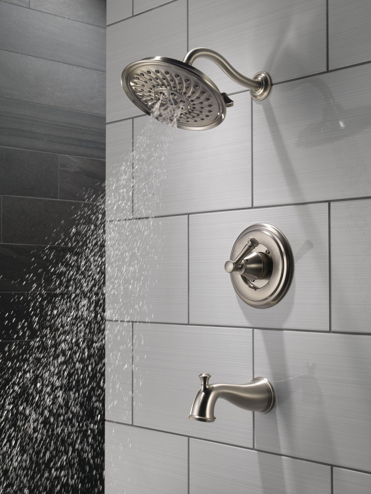 Delta Valdosta with H2Okinetic Technology SpotShield Stainless 1-Handle Bathtub and Shower Faucet with Valve