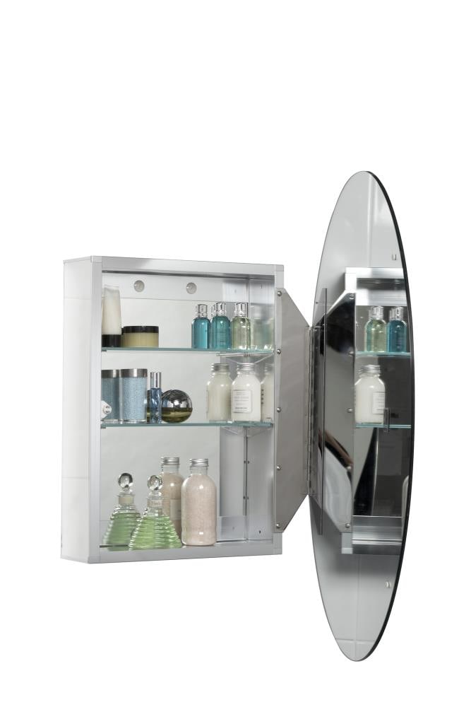 JACUZZI 21 in. x 31 in. Recessed or Surface-Mount Single-Door Oval Medicine Cabinet, Aluminum