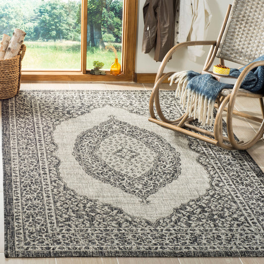 Safavieh Courtyard Napa 4 x 6 Light Gray/Black Indoor/Outdoor Floral/Botanical Coastal Area Rug