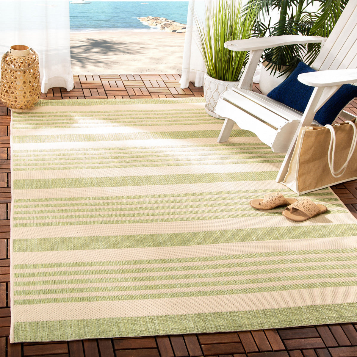 Safavieh Courtyard Dobby 5 x 8 Beige/Sweet Pea Indoor/Outdoor Stripe Coastal Area Rug