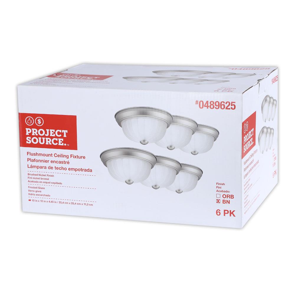 Project Source 6-Pack 10-in Painted Brushed Nickel Traditional Flush Mount Ceiling Light with Frosted Glass