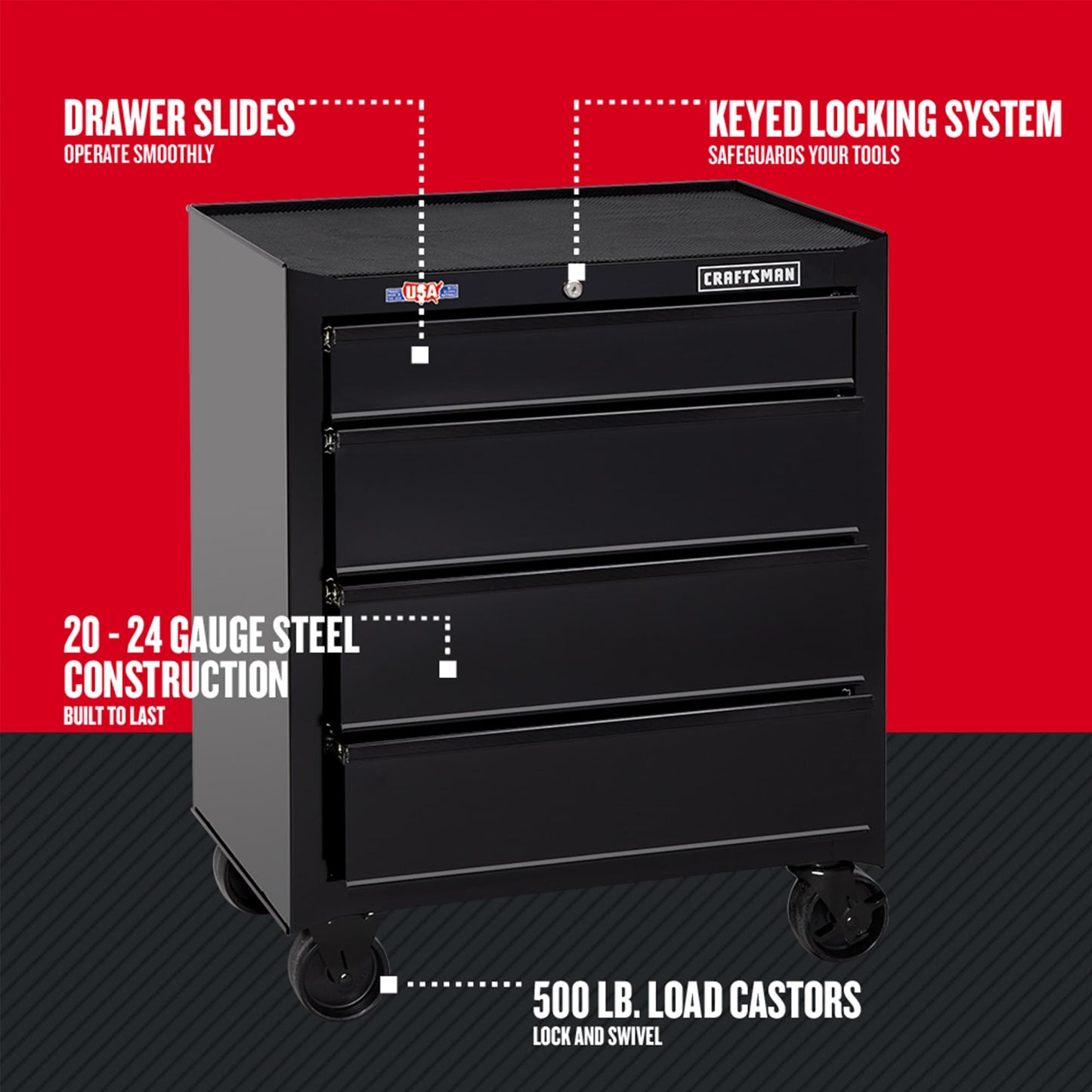 CRAFTSMAN 1000 Series 4-Drawer Steel Rolling Tool Cabinet, Black