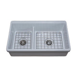 Tosca Farmhouse Fireclay 33 in. 60/40 Double Bowl Kitchen Sink in White with Cutting-Board, Bottom Grid and Strainer - Super Arbor