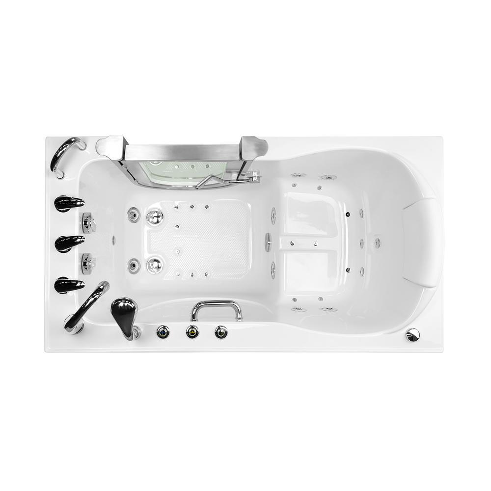 Deluxe 55 in. Acrylic Walk-In Whirlpool and Air Bath Bathtub in White, Fast Fill Faucet, Heated Seat, RHS Dual Drain - Super Arbor
