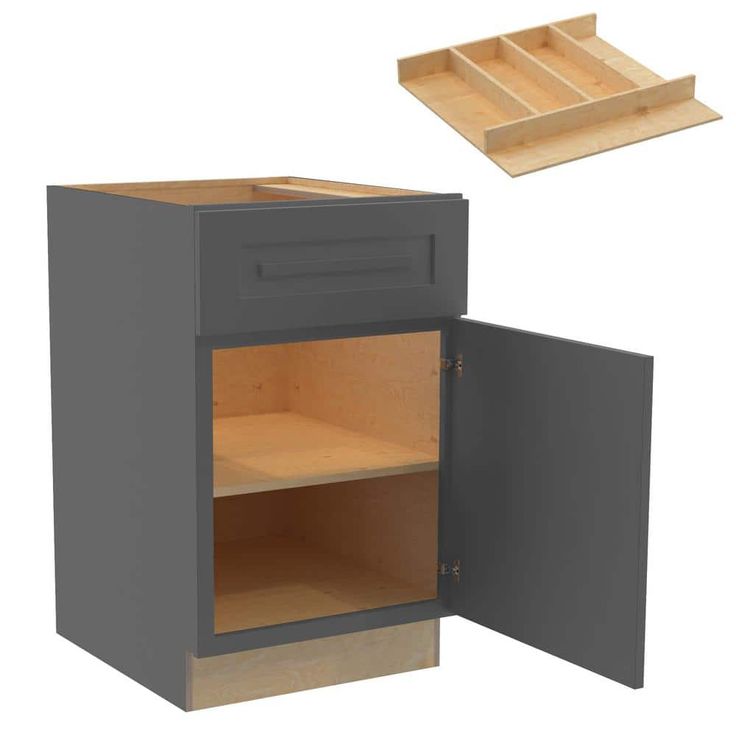 Home Decorators Collection Grayson 21 in. W x 24 in. D x 34.5 in. H Assembled Plywood Base Kitchen Cabinet in Deep Onyx with Utility Soft Close RH