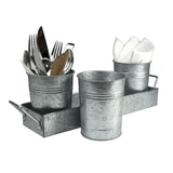 4 in. D x 5 in. H x 17.5 in. L Flatware Caddy with 3 Galvanized 4-Cups