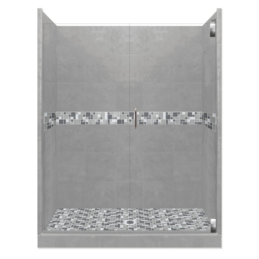 Del Mar Grand Hinged 36 in. x 54 in. x 80 in. Center Drain Alcove Shower Kit in Natural Buff and Satin Nickel Hardware - Super Arbor