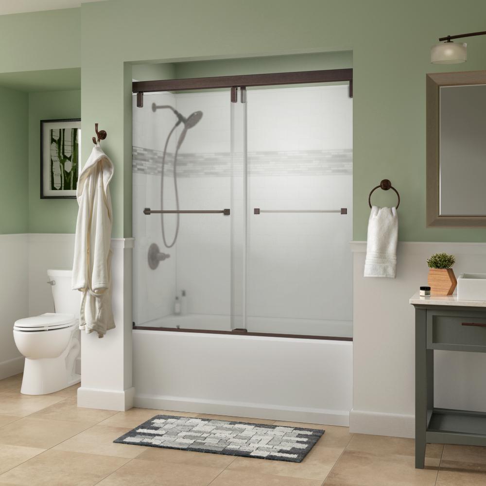 Everly 60 in. x 59-1/4 in. Mod Semi-Frameless Sliding Bathtub Door in Bronze and 1/4 in. (6mm) Niebla Glass - Super Arbor