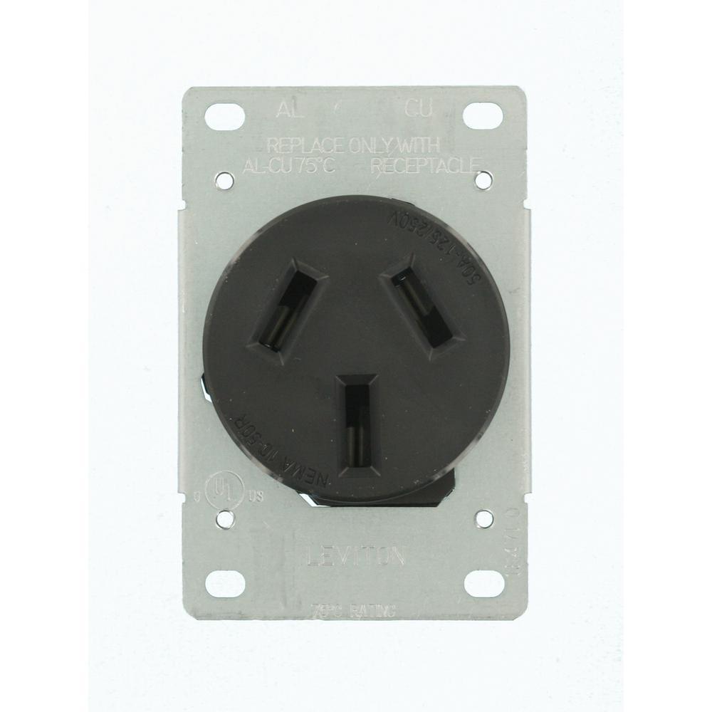 50 Amp 125/250-Volt Shallow Flush Mounted Single Outlet, Black - Super Arbor
