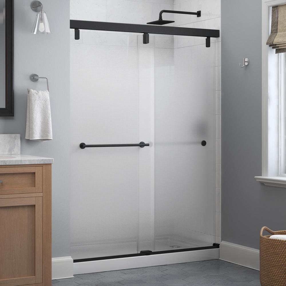 Lyndall 60 x 71-1/2 in. Frameless Mod Soft-Close Sliding Shower Door in Nickel with 1/4 in. (6mm) Transition Glass - Super Arbor