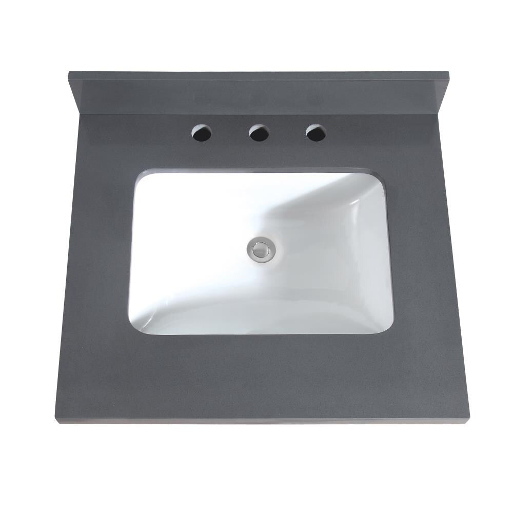 Avanity 25-in x 22-in Gray Quartz Bathroom Vanity Top with Rectangular Undermount Sink and 8-in Widespread Faucet Holes
