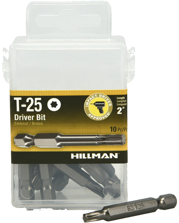 Hillman 10-Piece 2-in T25 Torx Steel Hex Shank Screwdriver Bit Set