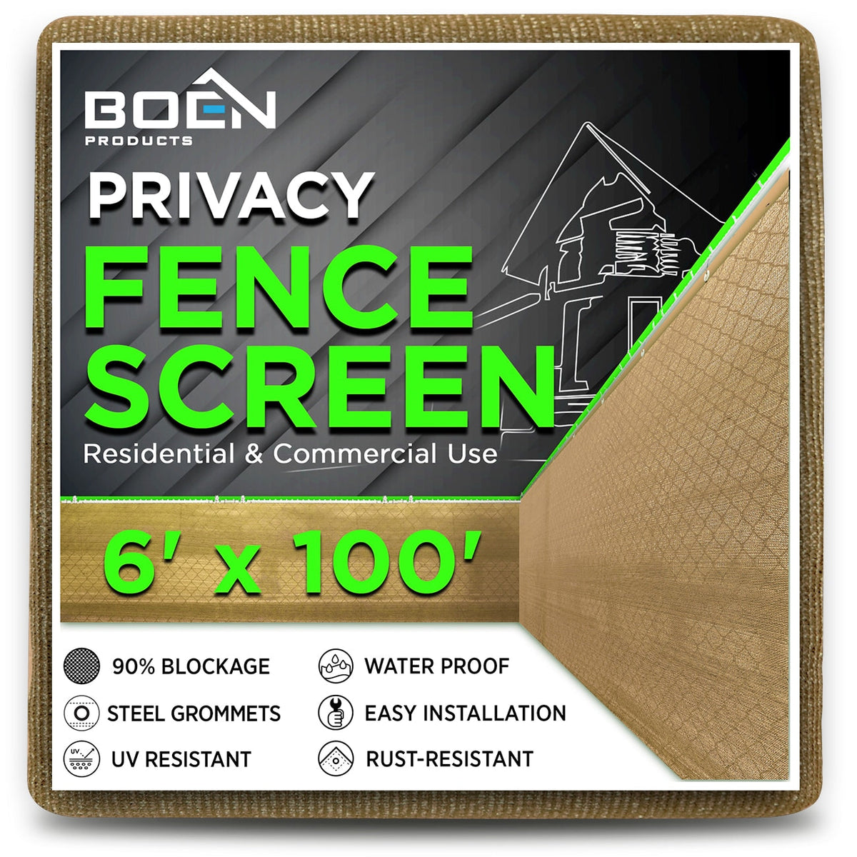 BOEN 6-ft H x 100-ft W Beige Polyethelene Chain Link Fence Screen