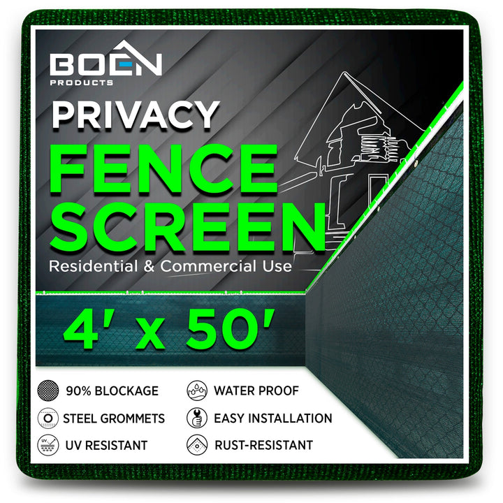 BOEN 4-ft H x 50-ft W Green Polyethelene Chain Link Fence Screen