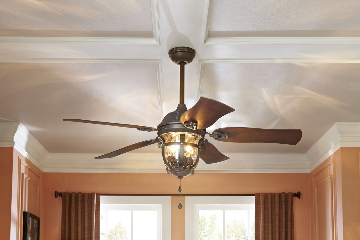 Harbor Breeze Lake Placido 52-in Black Iron Indoor/Outdoor Ceiling Fan with Light, 5-Blade, Incandescent