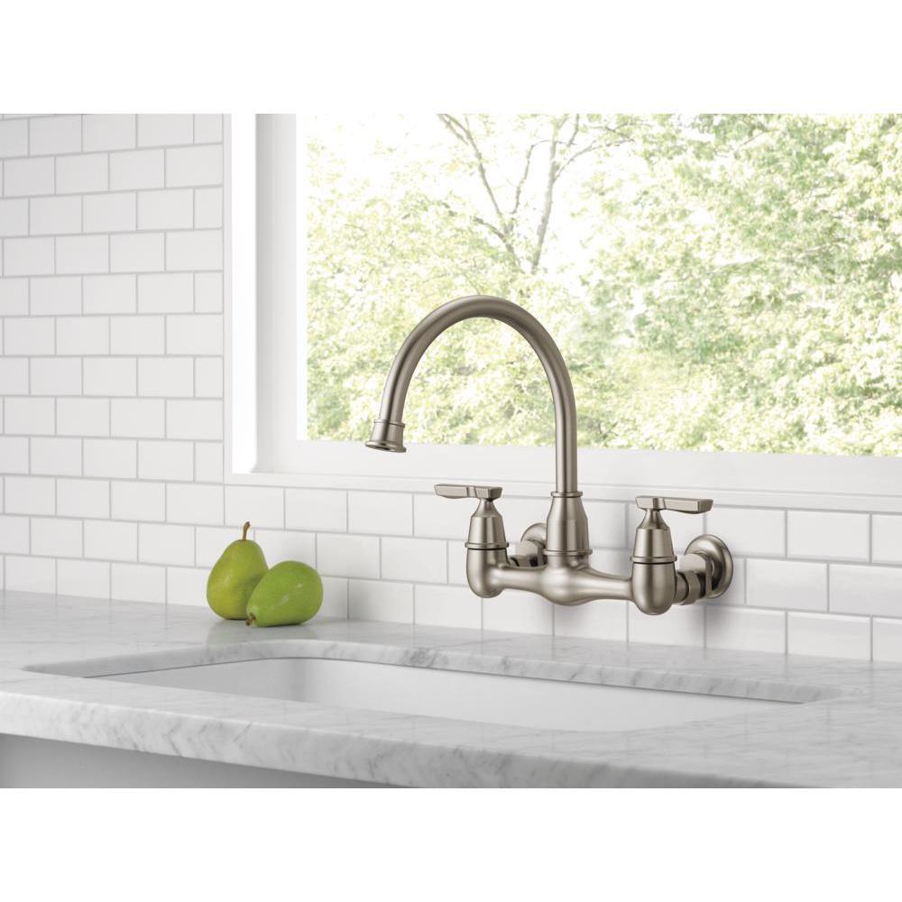 Corin 2-Handle Wall-Mount Kitchen Faucet in Stainless - Super Arbor