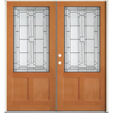 SIMPSON Brown Unfinished Wood 3/4 Lite Prehung Double Front Door
