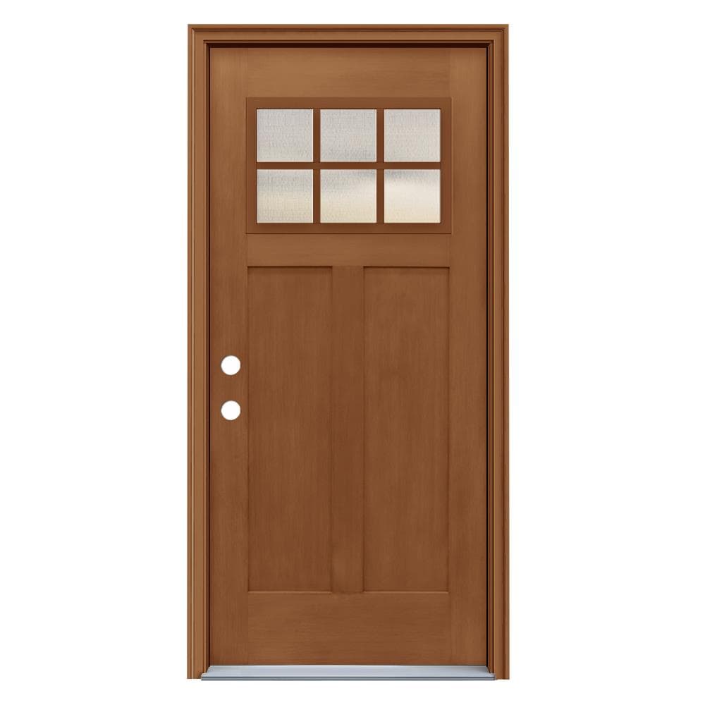 JELD-WEN 36-in x 80-in Fiberglass Craftsman Right-Hand Inswing Hazelnut Stained Prehung Single Front Door with Brickmould