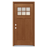 JELD-WEN 36-in x 80-in Fiberglass Craftsman Right-Hand Inswing Hazelnut Stained Prehung Single Front Door with Brickmould