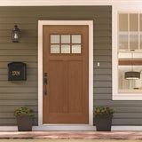 JELD-WEN 36-in x 80-in Fiberglass Craftsman Right-Hand Inswing Hazelnut Stained Prehung Single Front Door with Brickmould