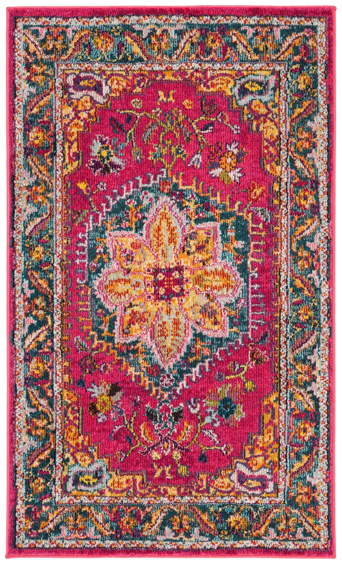 Safavieh Phoenix Ian 3 x 5 Fuchsia/Blue Indoor Distressed Overdyed Vintage Throw Rug