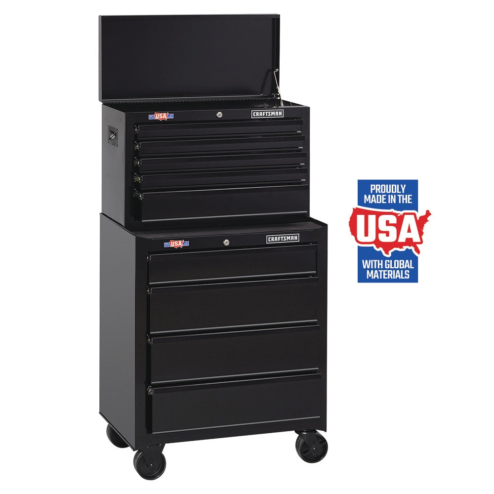 CRAFTSMAN 1000 Series 26-in W x 17.25-in H 5-Drawer Steel Tool Chest (Black) & 57-Piece Household Tool Set with Hard Case