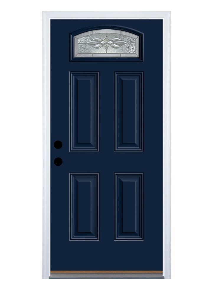 Therma-Tru Benchmark Doors Hampton 36-in x 80-in Steel 1/4 Lite Right-Hand Inswing Navy Painted Prehung Single Front Door with Brickmould