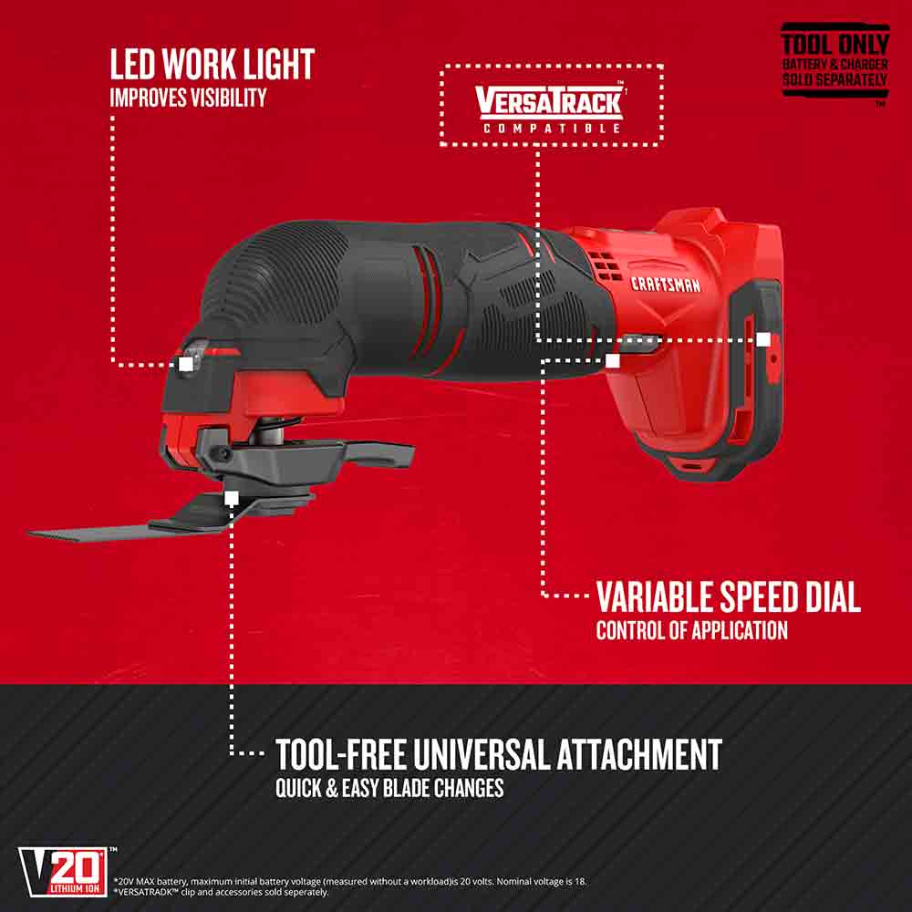 CRAFTSMAN V20 12-Piece 20-Volt Max Cordless Variable-Speed Oscillating Multi-Tool (Tool-Only)
