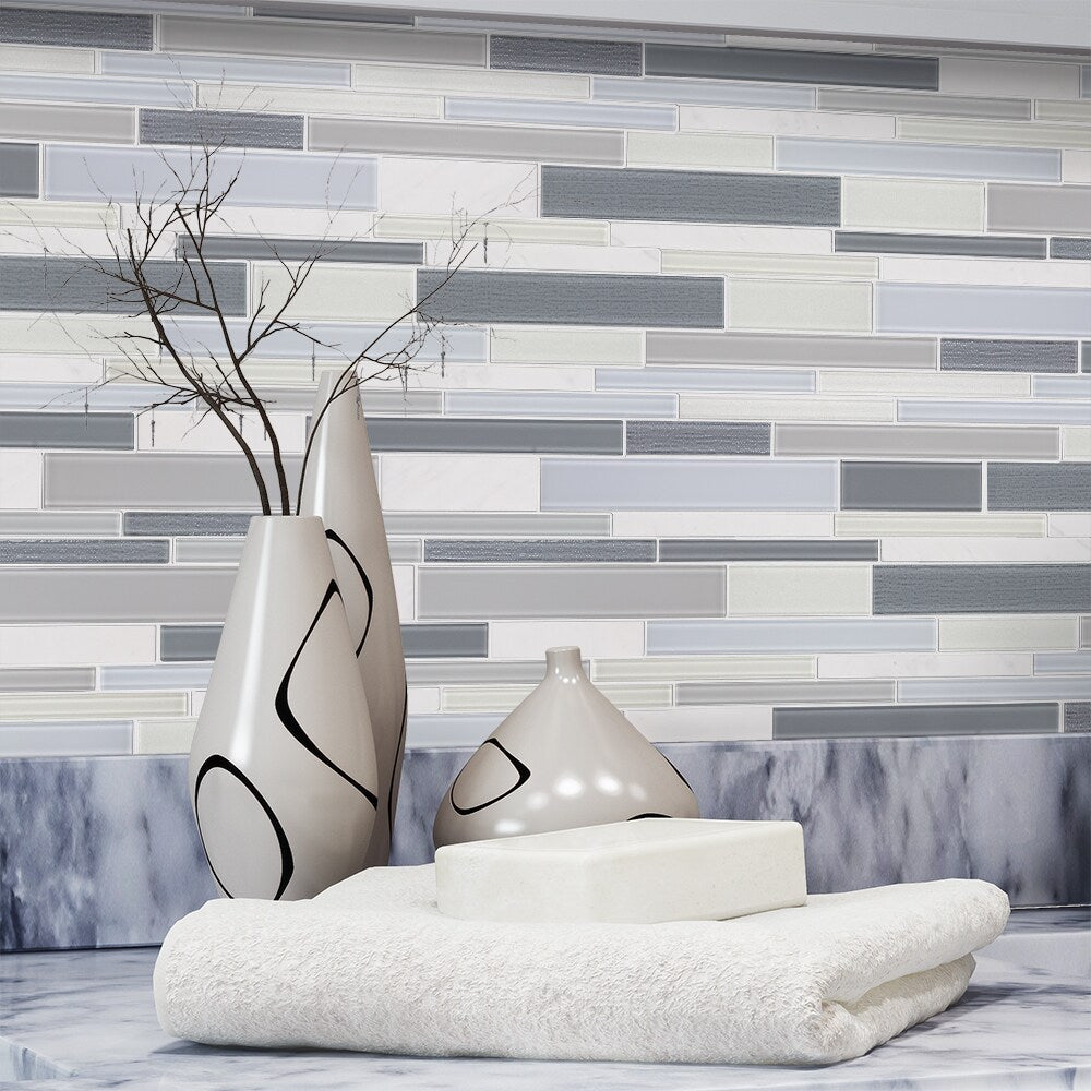 Elida Ceramica Moonlight Linear Blend 12-in x 12-in Glossy Glass/Stone Mosaic Wall Tile