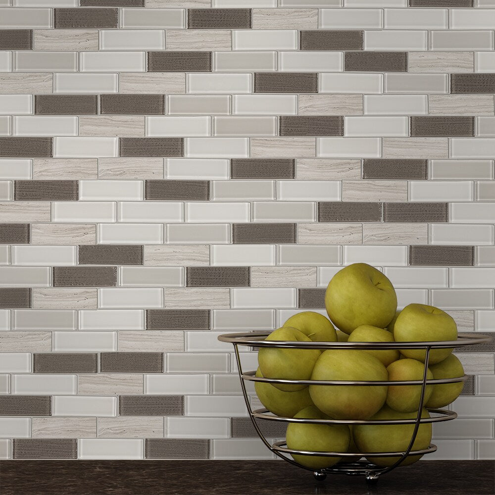 Elida Ceramica Highlight Linear Blend 12-in x 12-in Glossy Glass/Stone Mosaic Wall Tile
