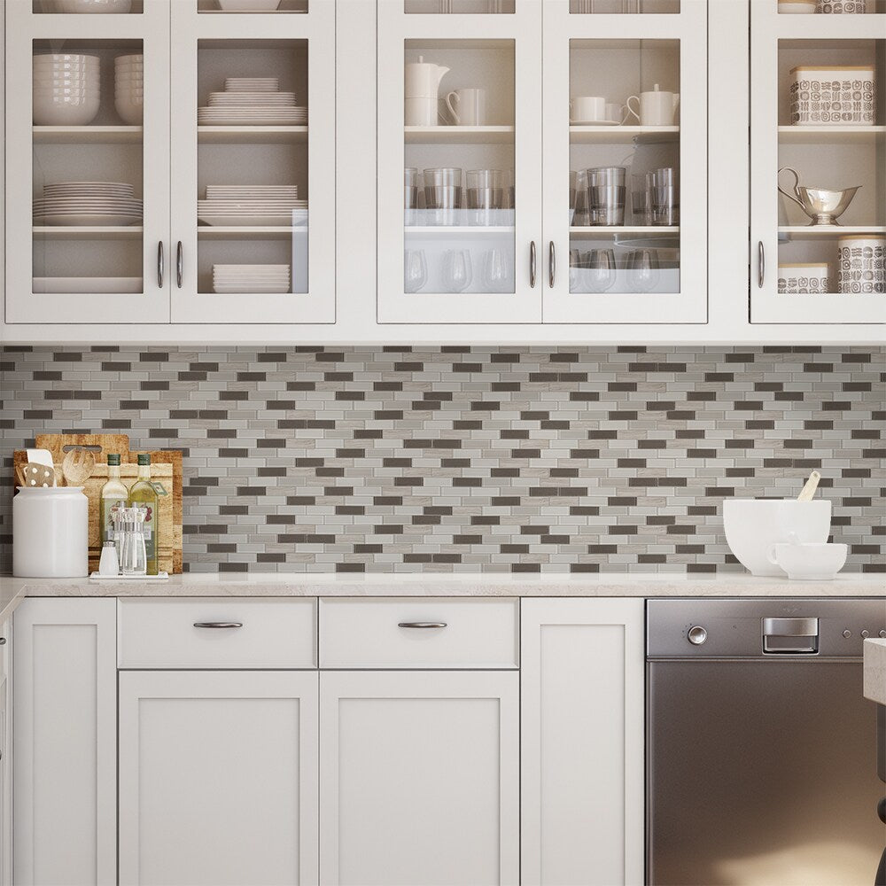 Elida Ceramica Highlight Linear Blend 12-in x 12-in Glossy Glass/Stone Mosaic Wall Tile