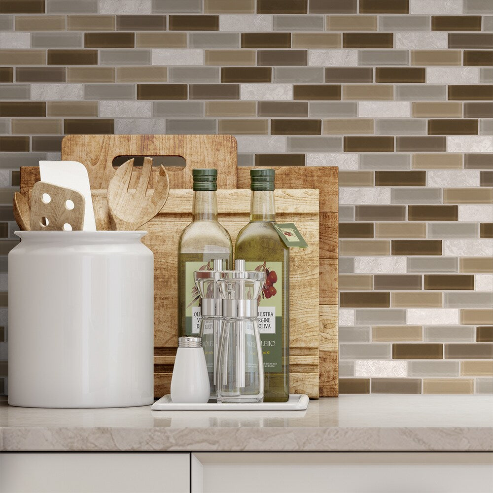 Elida Ceramica Florence 12-in x 12-in Glossy Glass/Stone Marble Linear Mosaic Wall Tile