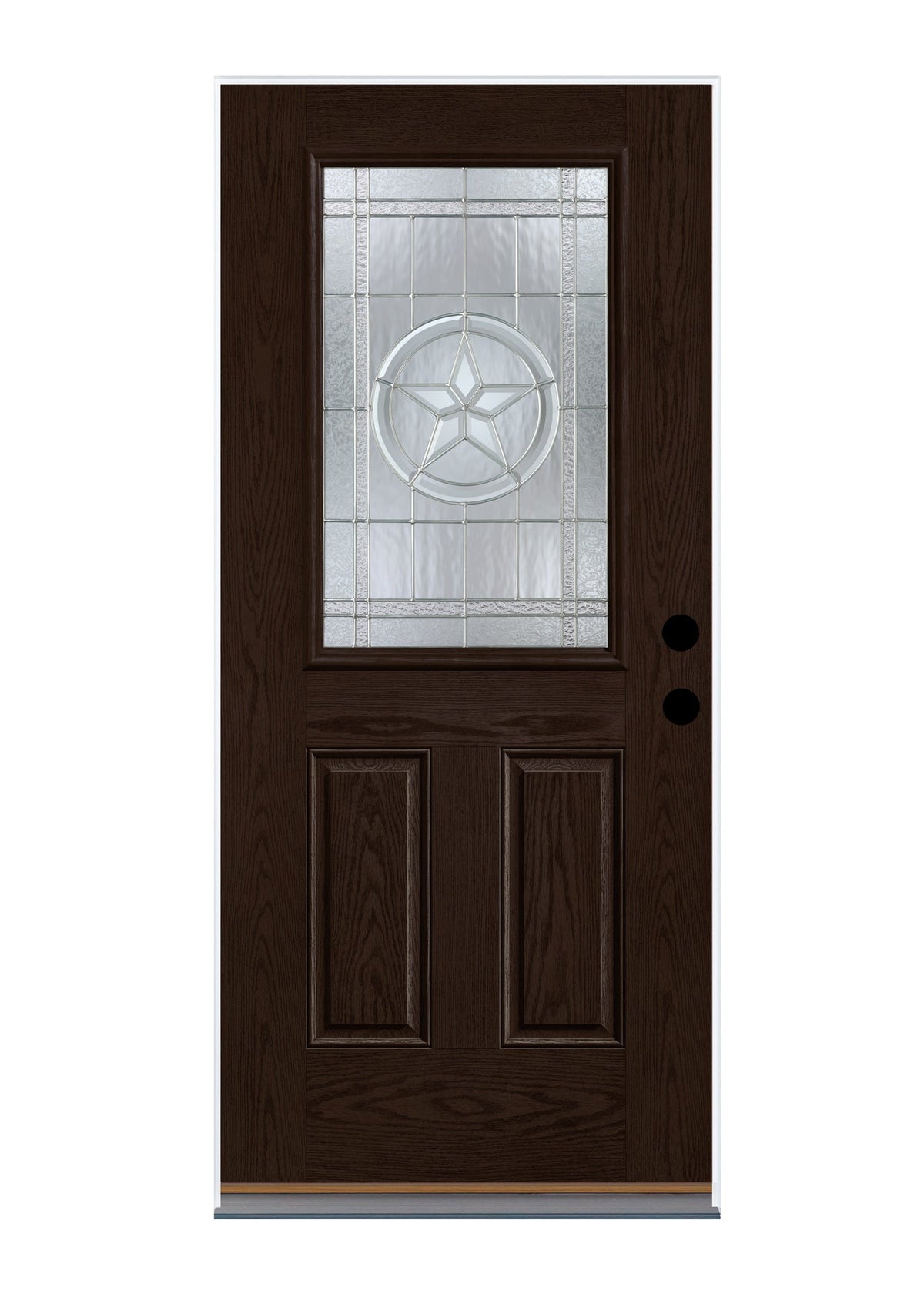 Therma-Tru Benchmark Doors Star 36-in x 80-in Fiberglass Half-Lite Left-Hand Inswing Dark Elm Stained Prehung Single Front Door