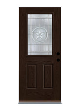 Therma-Tru Benchmark Doors Star 36-in x 80-in Fiberglass Half-Lite Left-Hand Inswing Dark Elm Stained Prehung Single Front Door
