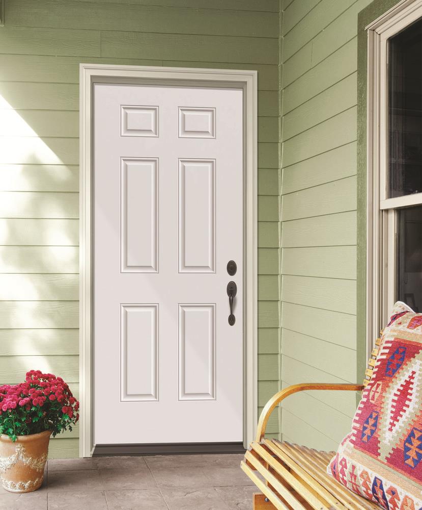 JELD-WEN 32-in x 80-in Steel Left-Hand Inswing Primed Fire Rated Prehung Single Front Door, Brickmould Included