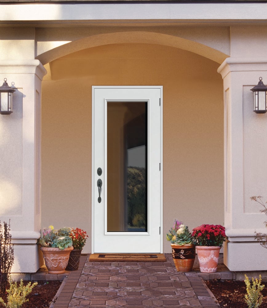 JELD-WEN 32-in x 80-in Fiberglass Full Lite Left-Hand Outswing Primed Prehung Single Front Door