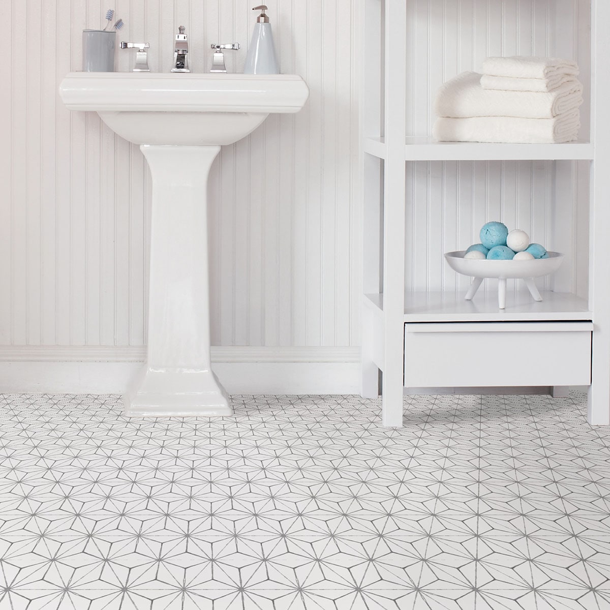 FloorPops White 2.76-mil x 12-in W x 12-in L Water Resistant Peel and Stick Vinyl Tile Flooring