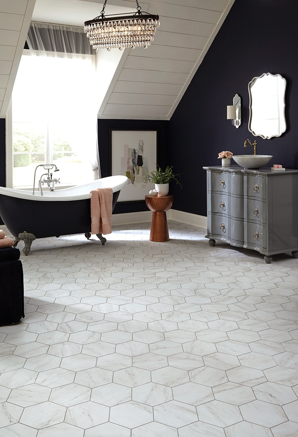 Style Selections Grecian Marble 7-3/4-in x 9-in Groutable Water Resistant Peel and Stick Vinyl Tile Flooring (0.3699-sq ft)