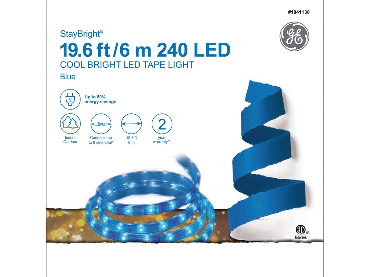 GE StayBright 240-Light 19.6-ft Blue Integrated LED Christmas Tape Lights