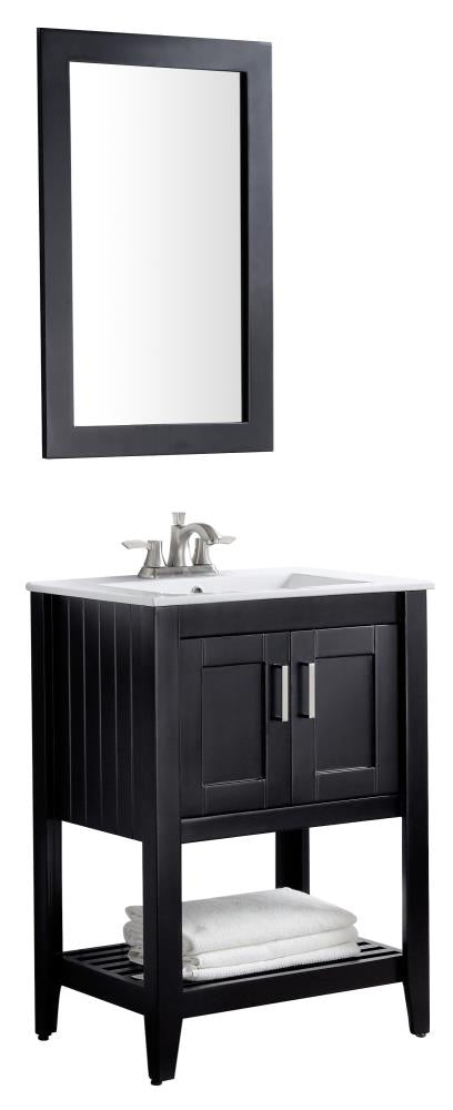 ANZZI Mosset Series 24-in Black Single Sink Bathroom Vanity with White Ceramic Top (Mirror Included)
