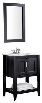 ANZZI Mosset Series 24-in Black Single Sink Bathroom Vanity with White Ceramic Top (Mirror Included)