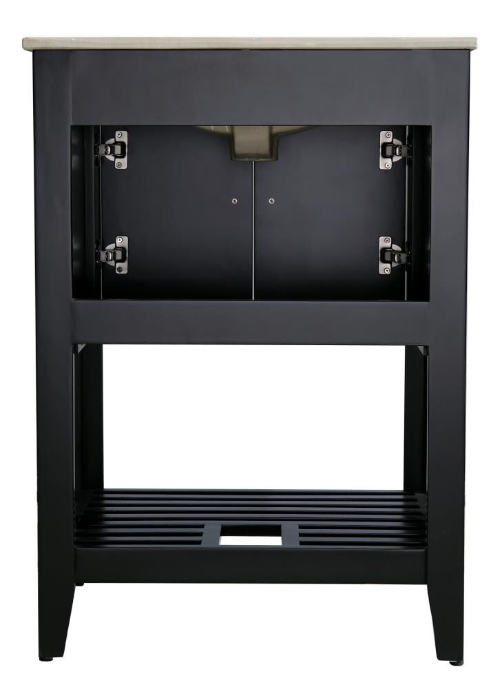 ANZZI Mosset Series 24-in Black Single Sink Bathroom Vanity with White Ceramic Top (Mirror Included)